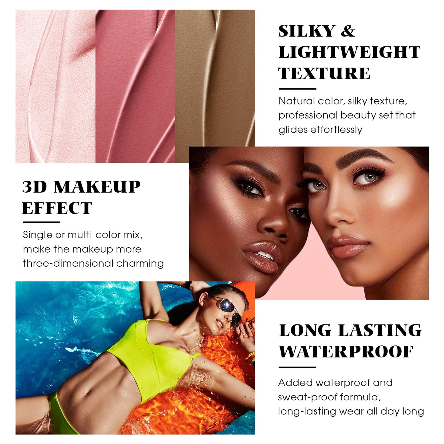 LSxia 3Pcs Cream Contour Kit - Cream Blush, Highlighter, Contour Bronzer for Cheeks, Waterproof Long Lasting Blendable, Contour Stick Trio for Face Makeup (#02, 05, 06)