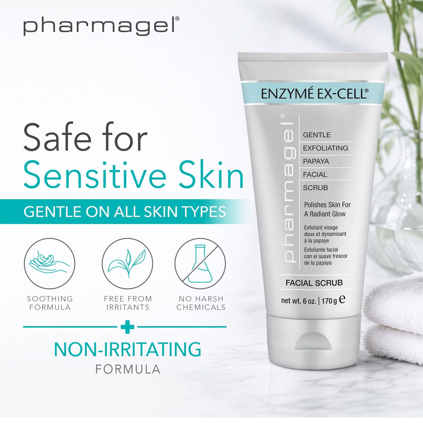 Pharmagel Enzyme Ex-Cell - Gentle Papaya Face Exfoliator Scrub for All Skin Types - 6 Ounces