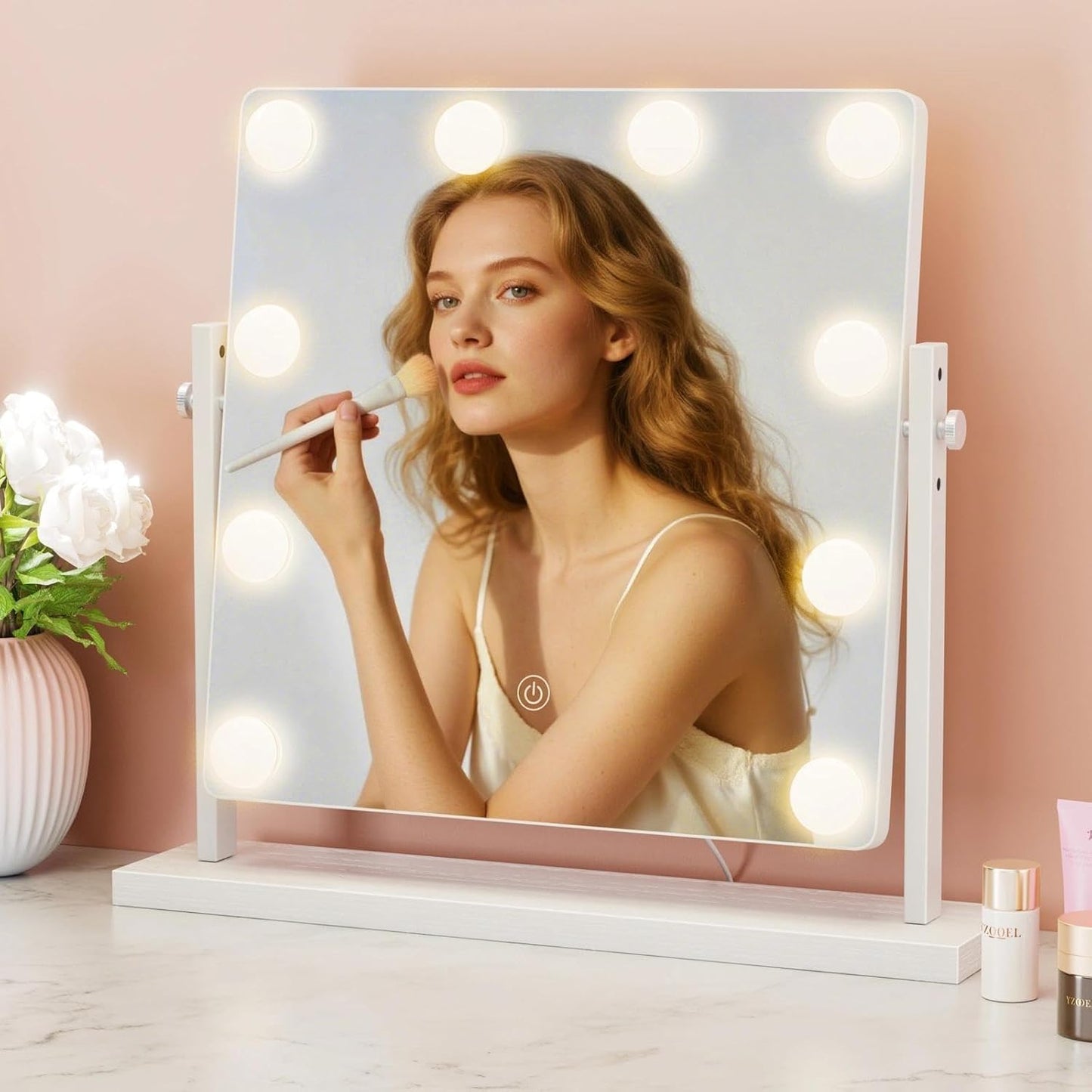 Hollywood Makeup Vanity Mirror with Lights - Adjustable Height, 3-Color Dimmable Lighting, 360° Rotation | 15.7" Size