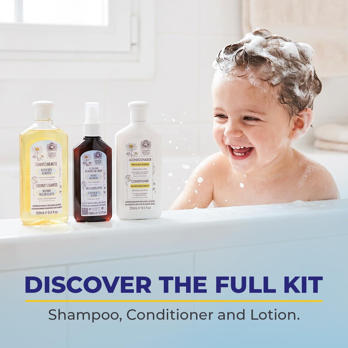 Intea Camomila Kids Shampoo for Blonde Highlights – 8.5Oz Chamomile Hair Lightener for Kids – Natural Extract Toddler Shampoo with No Silicones or Parabens