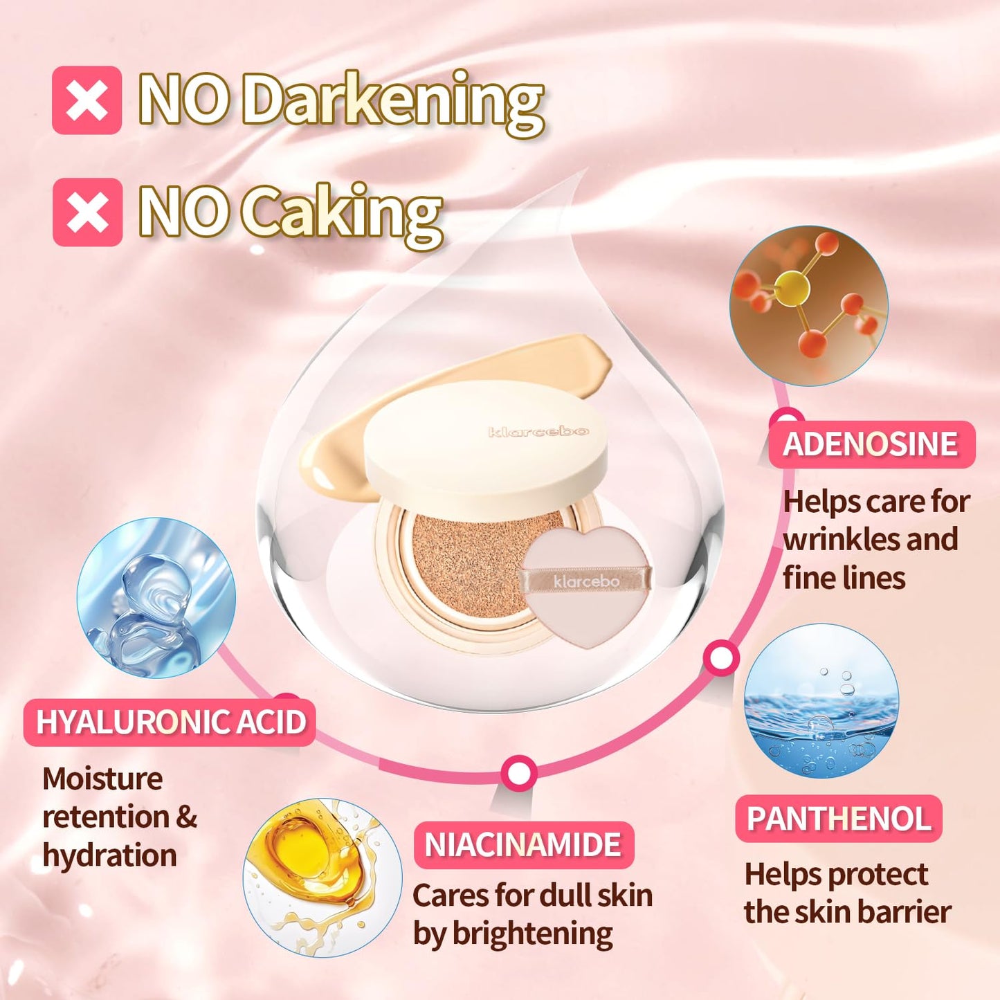 KLARCEBO New Heart Cica Cushion Foundation – Lightweight K-Beauty Cushion Compact with Centella Asiatica, Natural Coverage, Long-Lasting, Non-Caking, Moisturizing Makeup with Elastic Puff