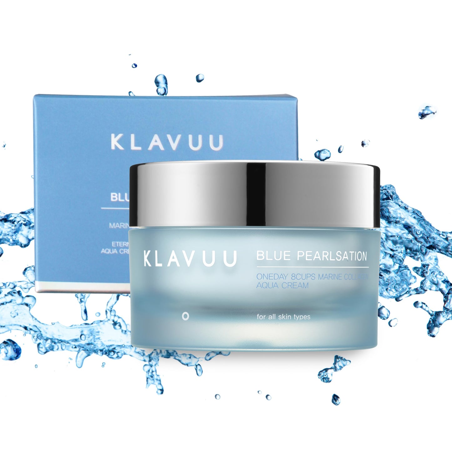 KLAVUU BLUE PEARLSATION ONE DAY 8 CUPS AQUA CREAM–Cooling Effect & Light Weight Texture, Hypoallergenic Soothing & Wrinkle Care Cream with Niacinamide, Korean Skin Care–1.69 floz