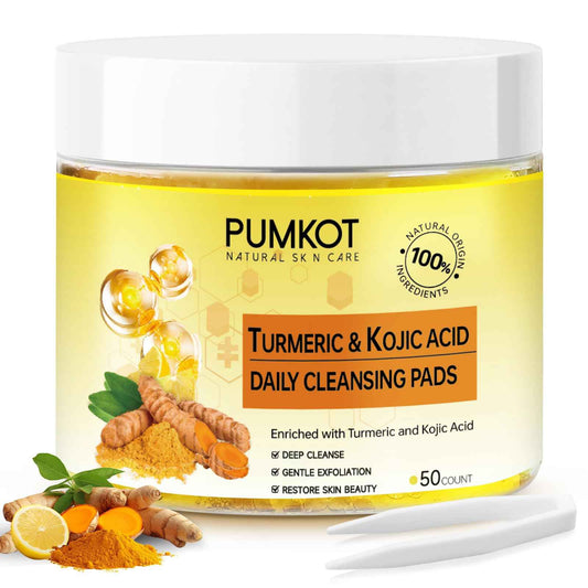 Pumkot Turmeric Kojic Acid Cleansing Pads, Turmeric Face Scrub Pads Enriched with Kojic Acid, 50PCS