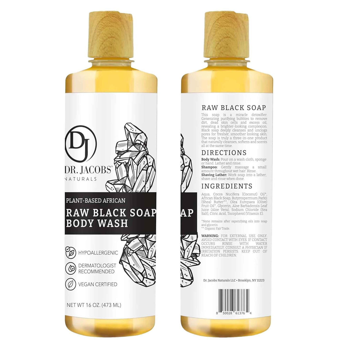 Dr Jacobs Naturals Authentic African Raw Black Soap, All-In-One Cleanser for Face Wash, Sensitive Skin Body Wash, Shampoo, Shaving Soap | Shea Butter Moisturizing and Nourishing Formula | 16oz 1pk