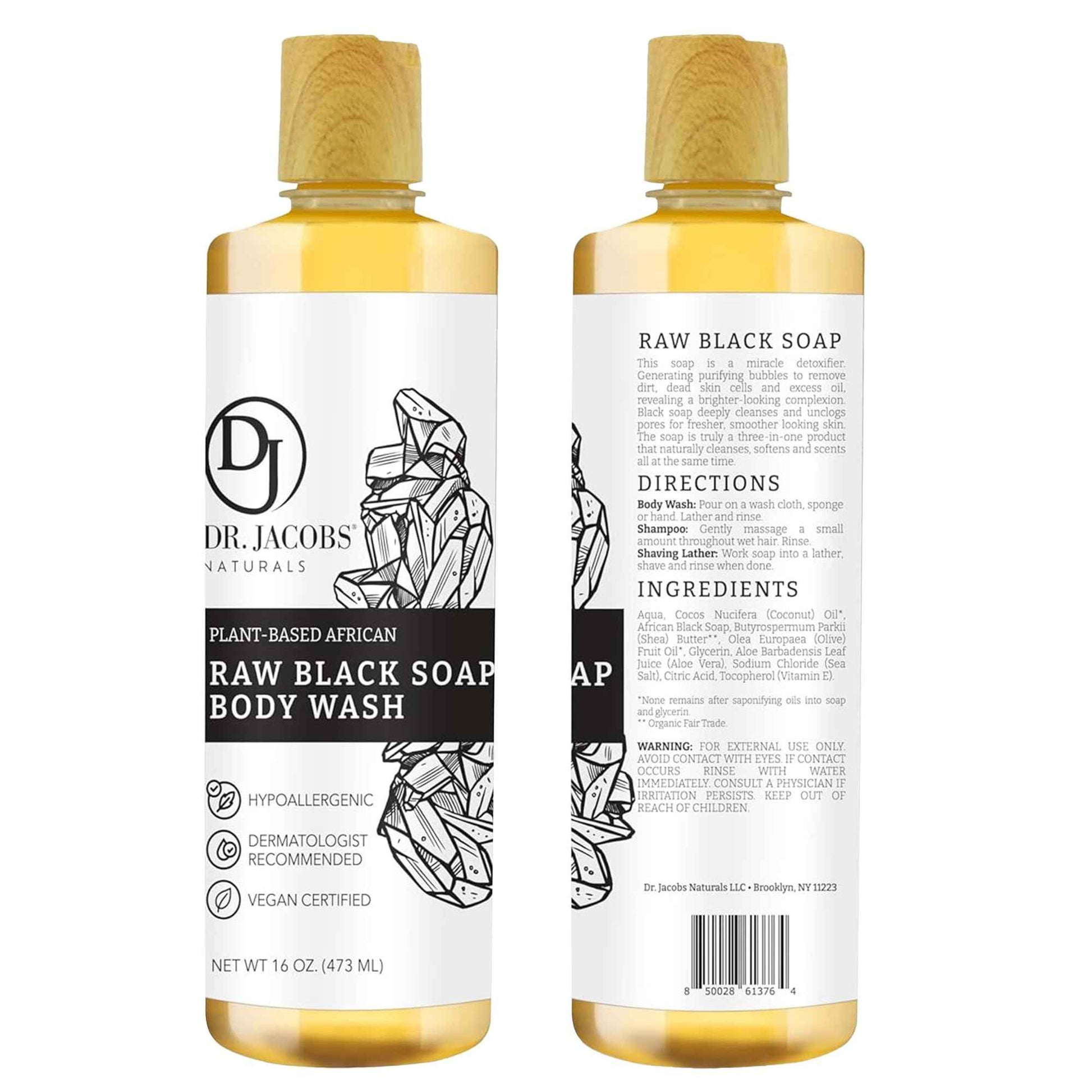 Dr Jacobs Naturals Authentic African Raw Black Soap, All-In-One Cleanser for Face Wash, Sensitive Skin Body Wash, Shampoo, Shaving Soap | Shea Butter Moisturizing and Nourishing Formula | 16oz 1pk