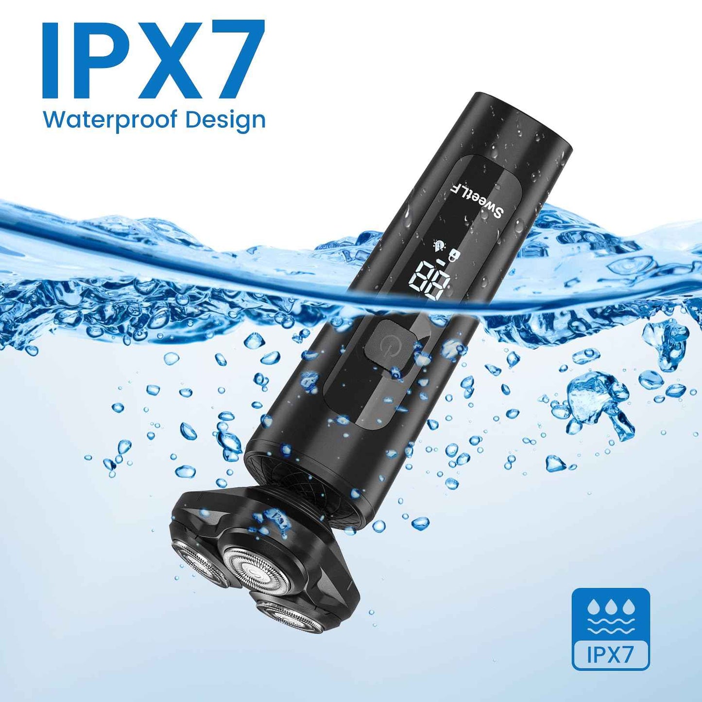SweetLF Electric Razor for Men, IPX7 Waterproof, Wet & Dry Shaving, Type-C Fast Charging, LED Display, Pop-up Beard Trimmer, Men's Gift, Black