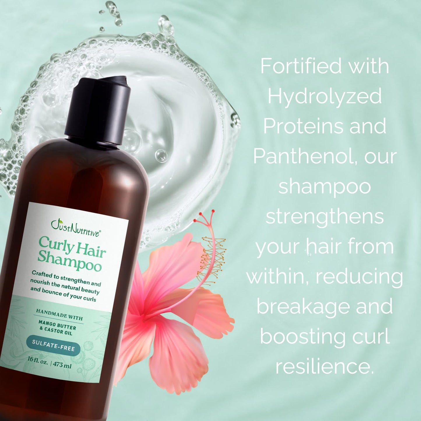 Just Nutritive Shampoo for Curly Hair Sulfate-Free, Hydrating, Frizz Control, Curl Enhancing, Natural Moisturizing Shampoo for Curly, Wavy, and Textured Hair with Aloe Vera & Coconut Oil - 16 Fl Oz.