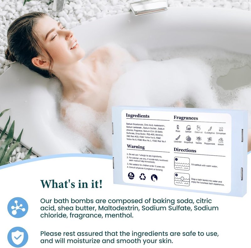 TranquilBliss Bath Bombs Set - 50 PCS Natural Bubble Bombs with Shea Butter | 10 Rich Scents for Women