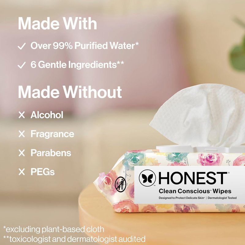Baby Wipes for Sensitive Skin - Hypoallergenic & Fragrance-Free | 576 Count (Rose Blossom Design)