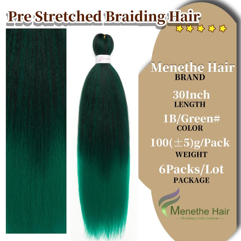 Braiding Hair Long Braid 30 Inch 6 Packs Braiding Hair Pre stretched,Professional Ombre Natural Black to Green Hair Extensions Hot Water Setting Synthetic Fiber Crochet Twist Braids(30Inch,1B/GREEN#)