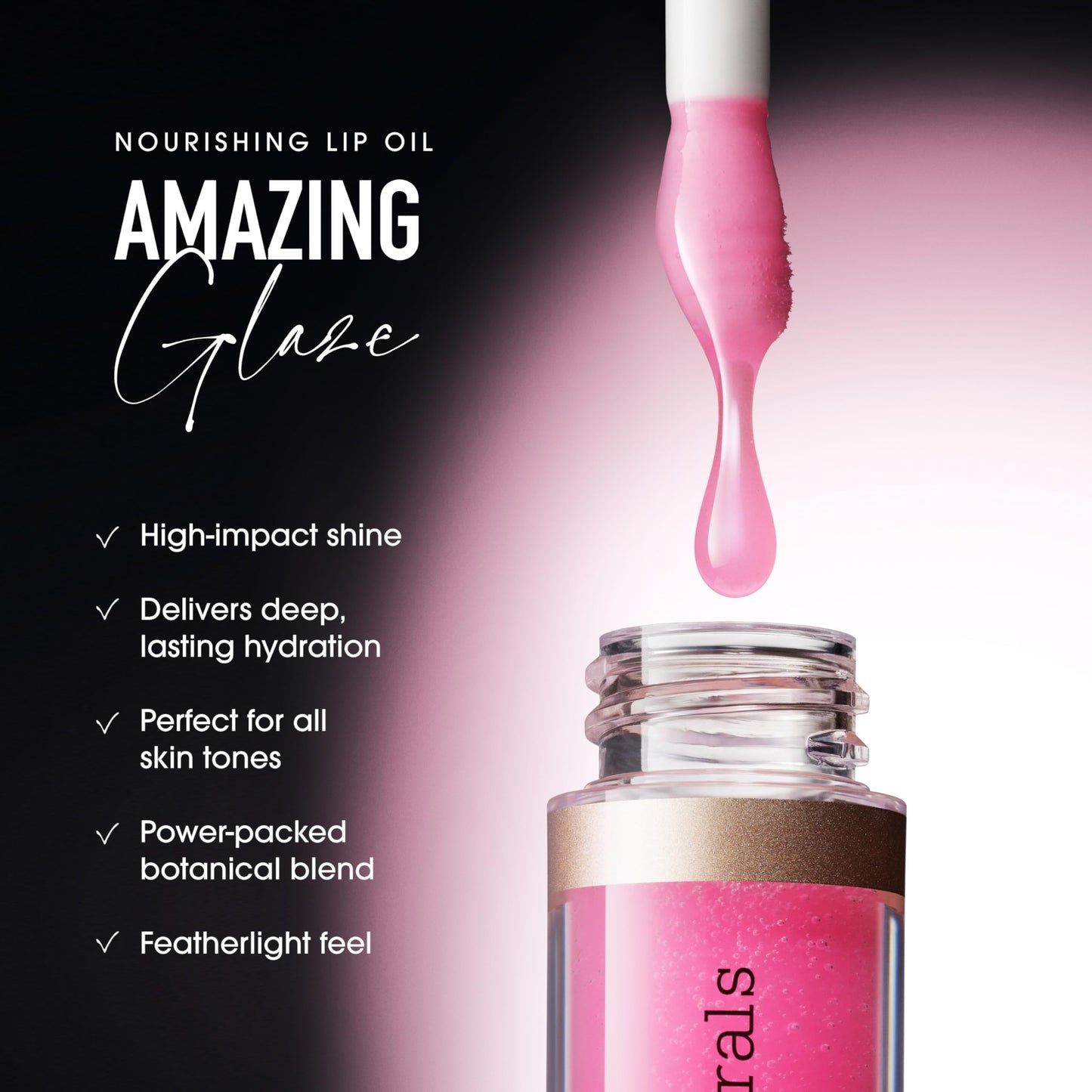bareMinerals Nourishing Lip Oil, Ultra-Hydrating, Non-Sticky & High-Shine, Clean & Vegan Formula with 9 Botanical Oils & Hyaluronic Acid for Soft, Smooth Lips, Charm