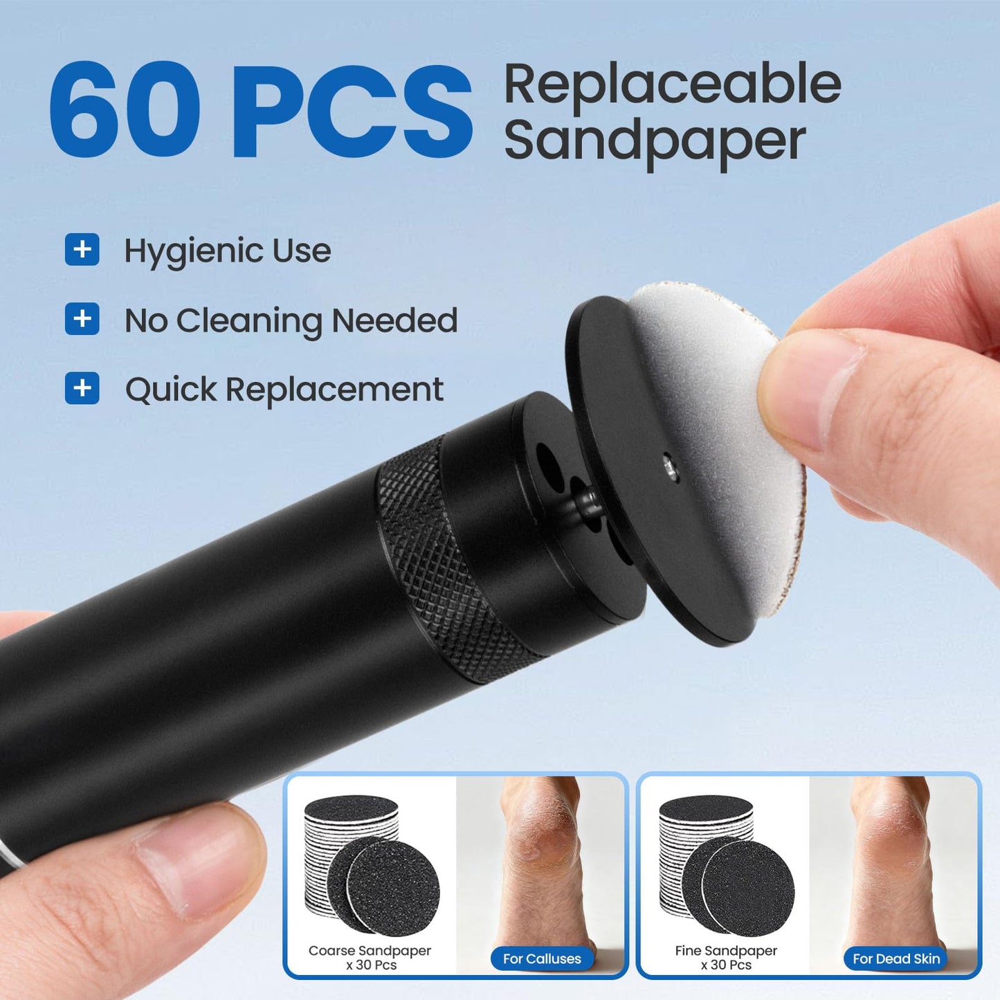 Electric Foot Callus Remover with 60 Pcs Sandpaper Discs, Adjustable Speed Electric Foot File Grinder, Professional Pedicure Tool for Dead Skin & Cracked Heel