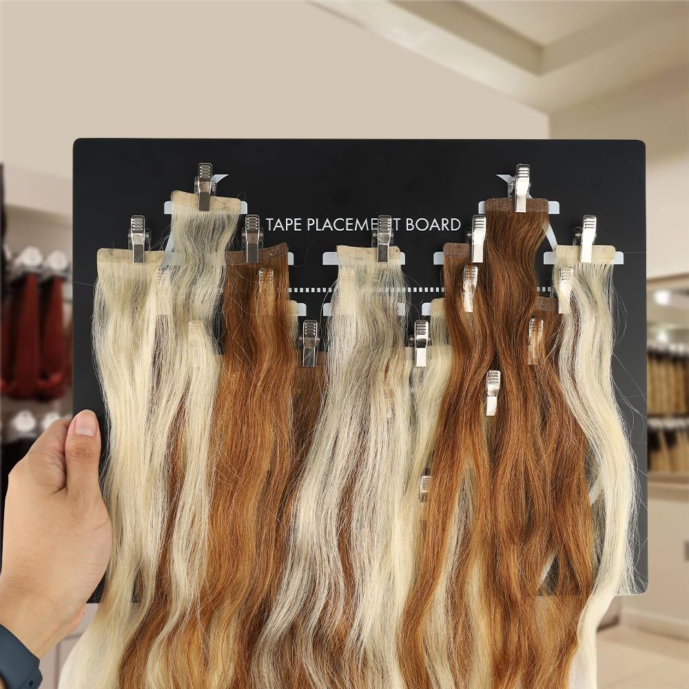 GlamorDove Hair Extension Tape In Placement Board Acrylic Hair Extensions Hanger Carrier Hair Display Holder Rack with Clips Clip In Wig Hairpieces