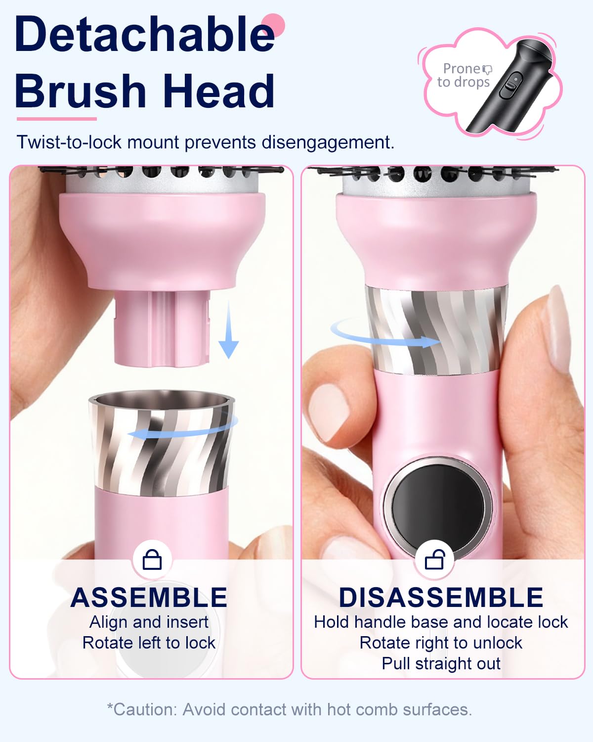 Thermal Brush Curling Brush - Heated Round Brush 1.5 Inch Detachable Head with 2 Hair Clips & 2 Conversion Plug