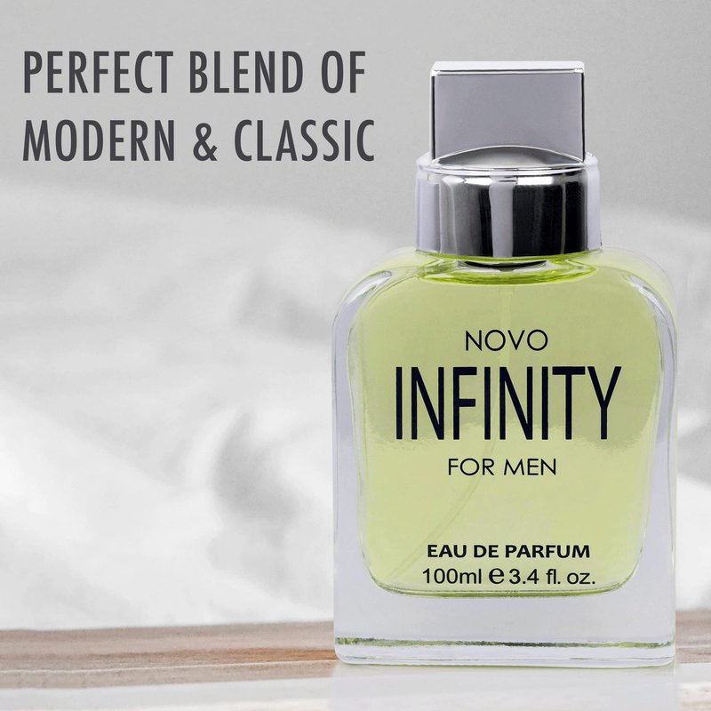 NovoGlow Novo Infinity for Men- 3.4 Fluid Ounce Eau De Parfum Spray for Men - Refreshing Citrusy & Floral Top Notes Smell Fresh All Day Long Lovely Gift Occasions