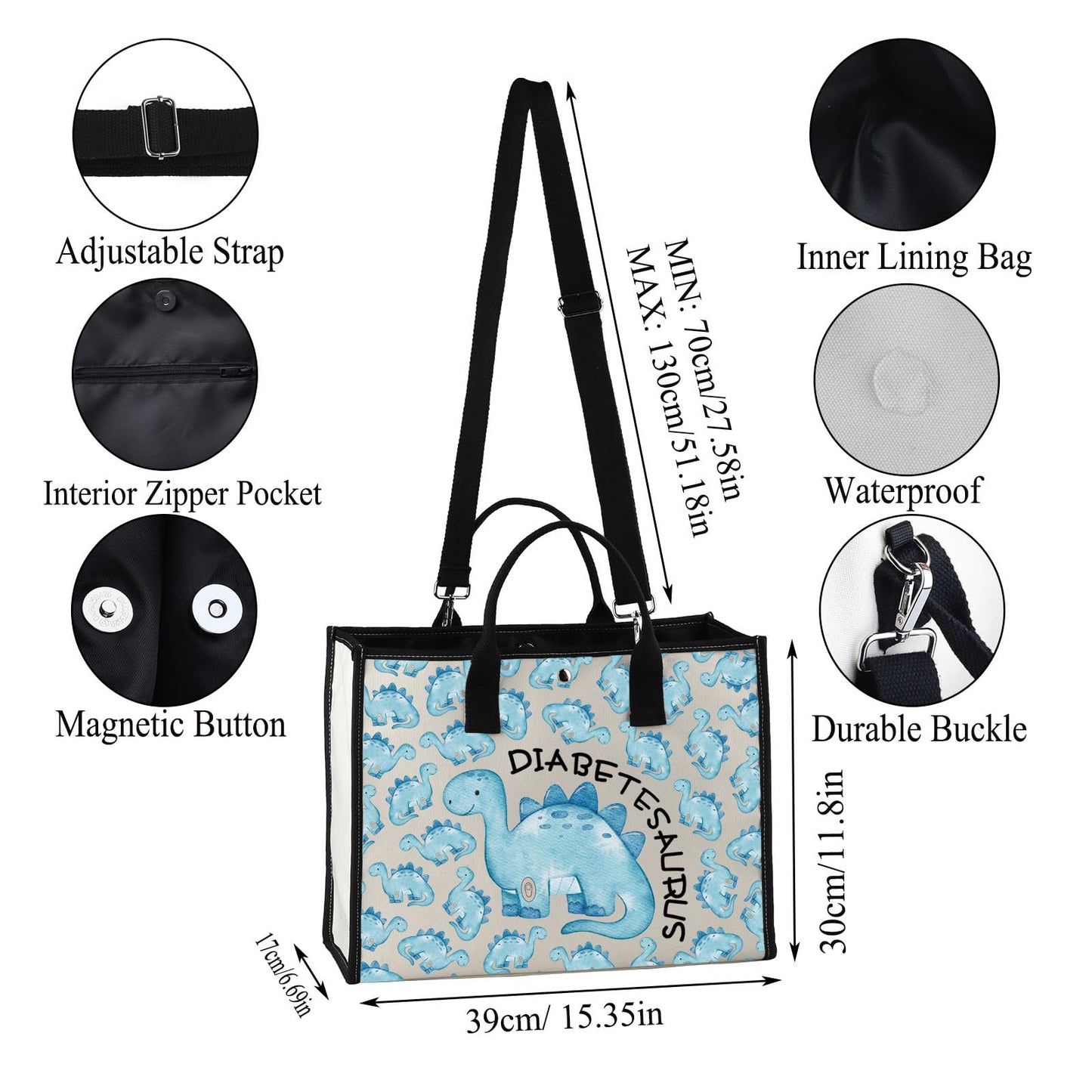 JXGZSO Funny Diabetic Bag Gift Diabetesaurus Diabetic Dinosouar Bag Diabetes Diabetic Supply Case (Diabetesaurus TT)