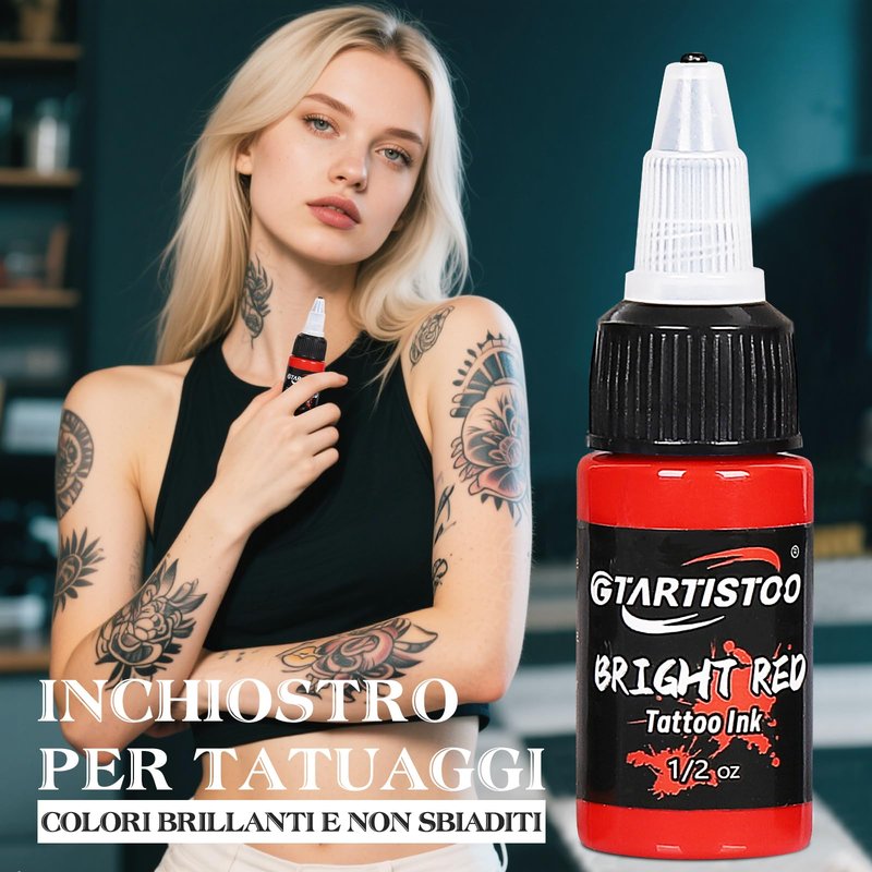 GTARTISTOO Tattoo Ink Set 16 Colors 1/2 oz (15ml) Professional Vegan-Friendly Tattoo Pigment Supplies Kit Color Inks for Beginners