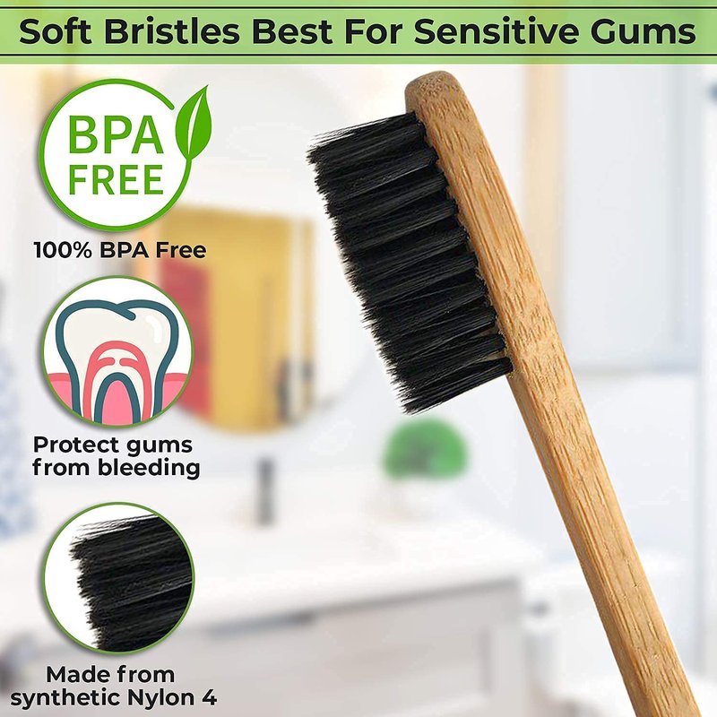 EveEco 48 Count (4 Boxes of 12) Bamboo Toothbrush I Soft Bristles Best for Sensitive Gums I Charcoal I Vegan I Natural Wood I BPA Fee I Recyclable I Compostable I Biodegradable