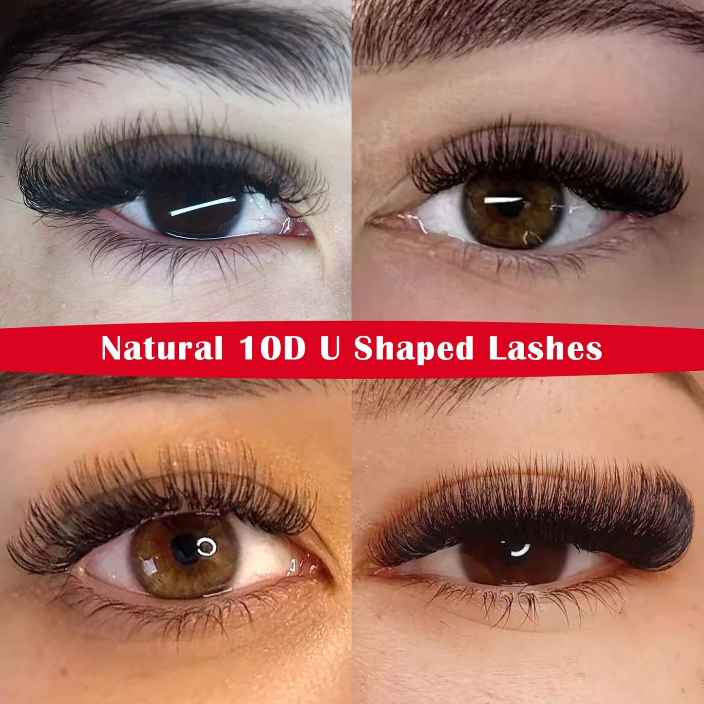 DeceMars 10D U Shaped Eyelash Extensions Easy Fans Double Tips 5D Russian Volume Crisscross Eyelashes Natural Soft YY Lash Extensions Handwoven Mesh Wispy Clusters Matte Black-0.07mm-D-8-15mm Mix
