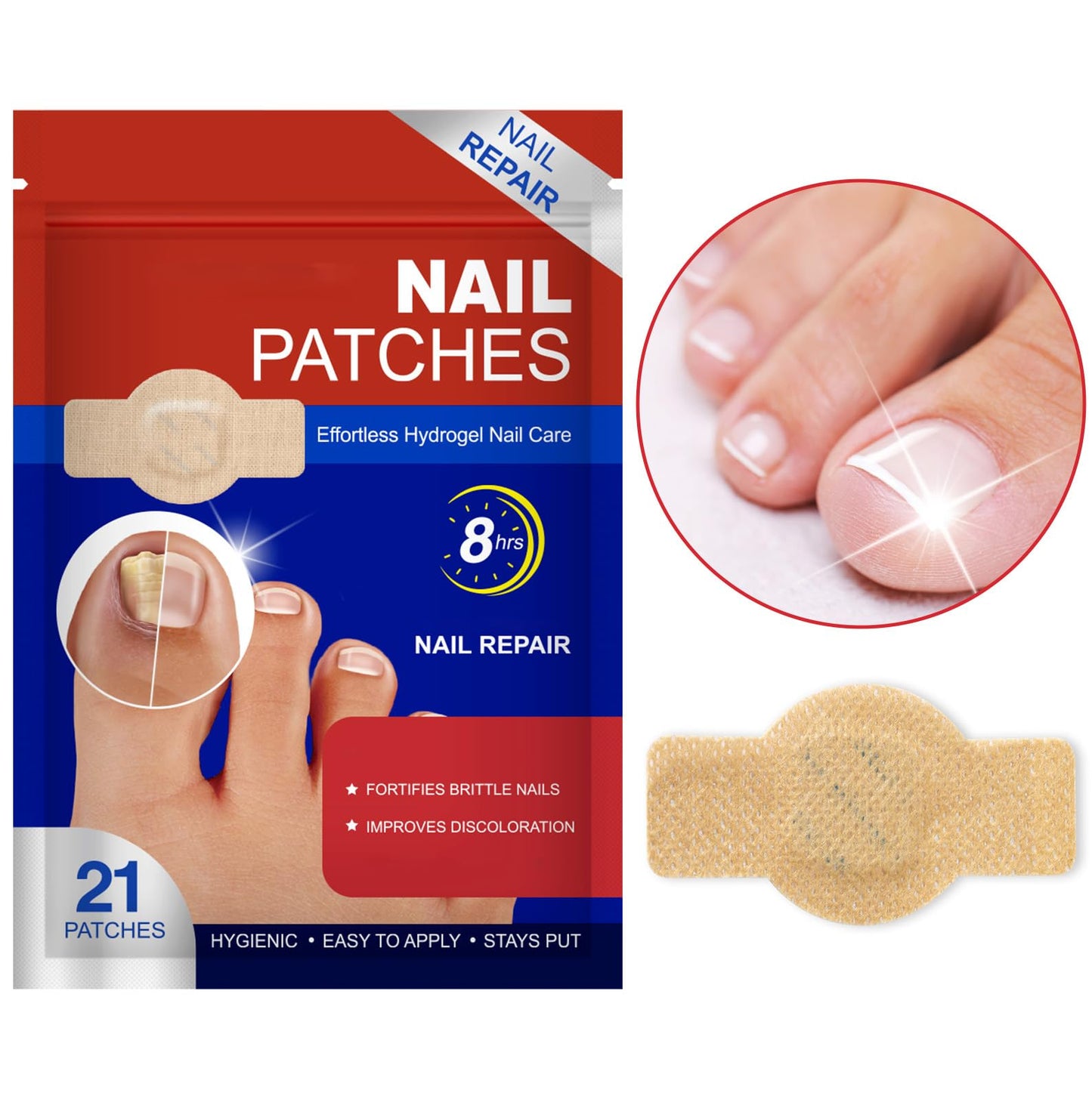Nail Patches for Toenails & Fingernails – 8-Hour Nail Care Repair Stickers for Extra Strengthening (42pcs)