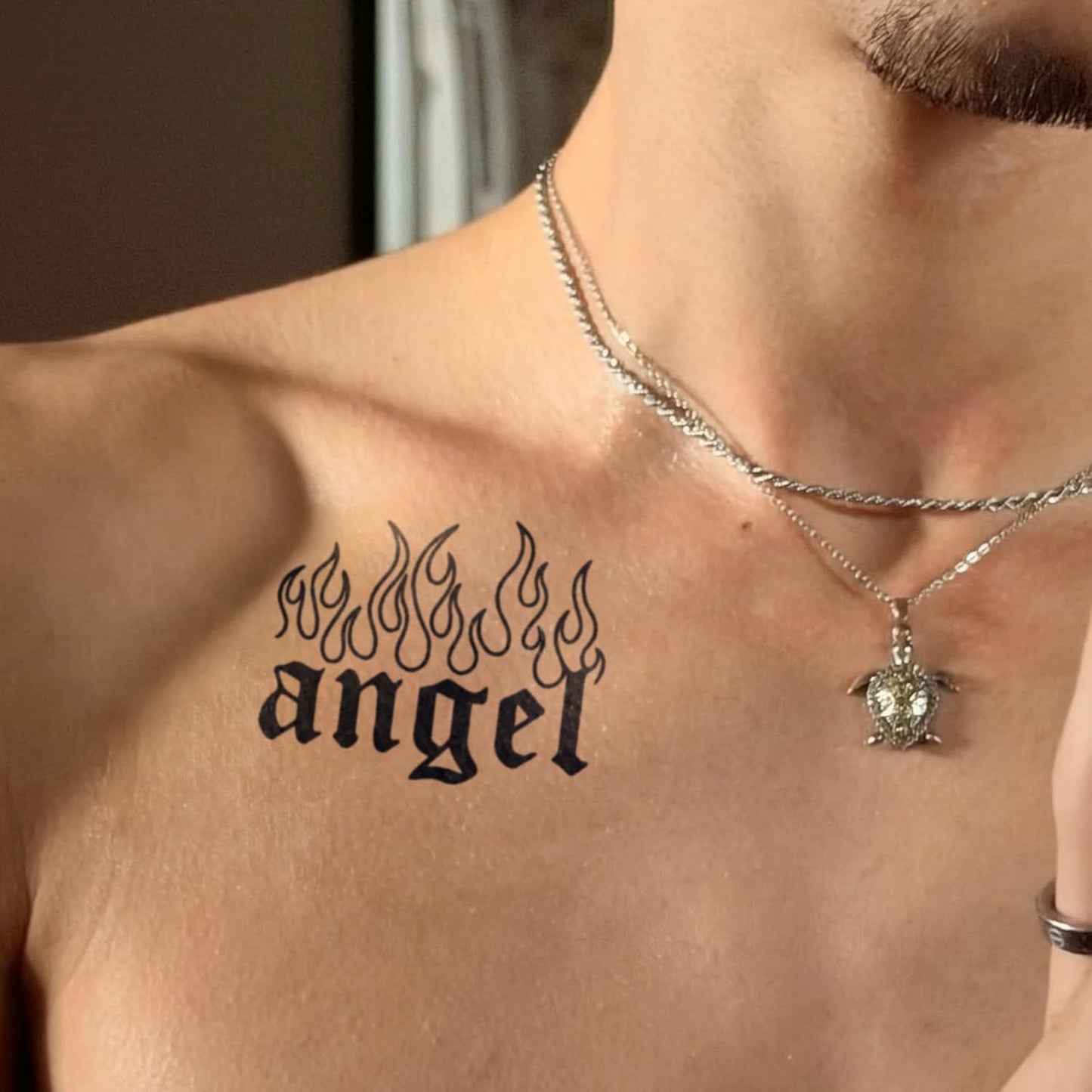 Realistic Semi-Permanent Tattoos - 2 Sheets for Men & Women | Waterproof Eagle Wing & Angel Flame Designs, Lasts 1-2 Weeks