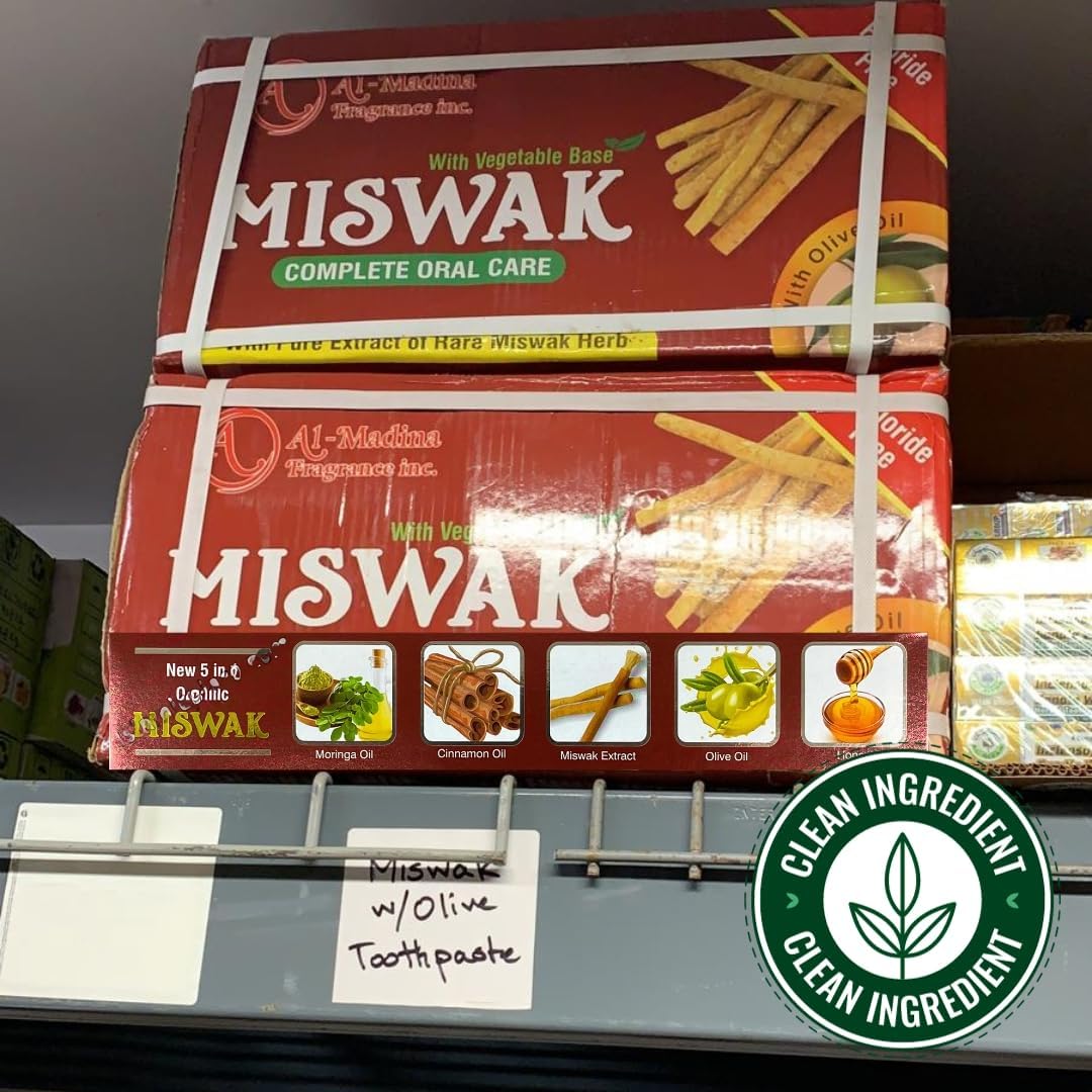 Organic Miswak Moringa Toothpaste - 10-in-1 Herbal Formula | Fluoride-Free, 7.05 oz, Clove & Myrrh