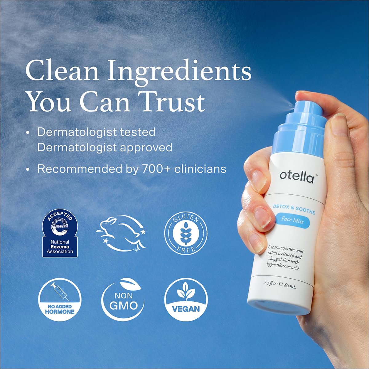 Otella Detox & Soothe Face Mist with Hypochlorous Acid .02% | 2.7 oz | Helps Reduce Redness, Irritation, Breakouts | Rosacea, Eczema, Sensitive-skin Safe | pH Balanced, Fragrance=Free, Fine Mist Toner