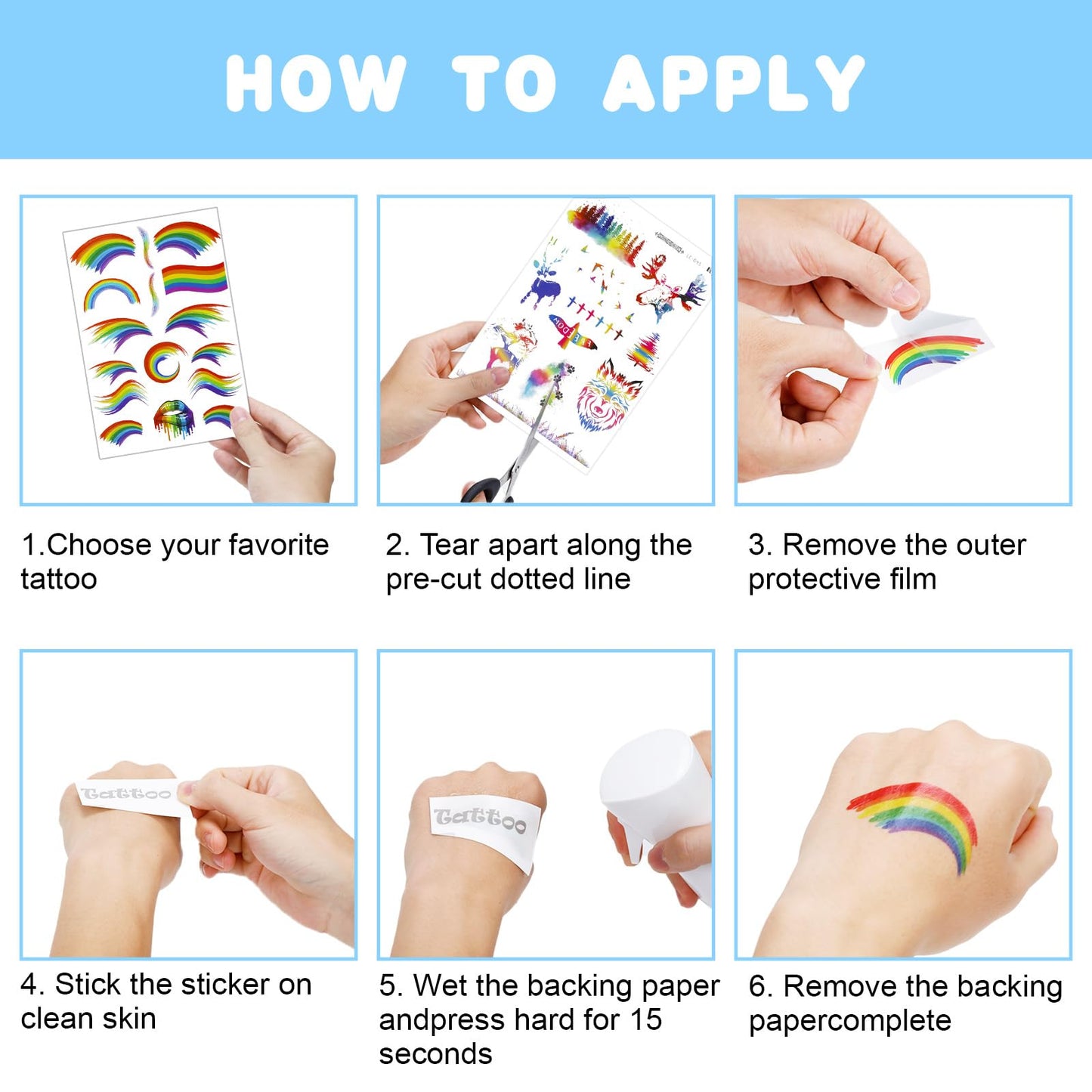 200+ PCS Pride Rainbow Tattoos Stickers LGBT LGBTQ Flag Decorations Accessories Temporary Sticker Pride Month Gay Birthday Party Gifts Boys Girls Men Woman Cute Fake Tattoo Themed Festival