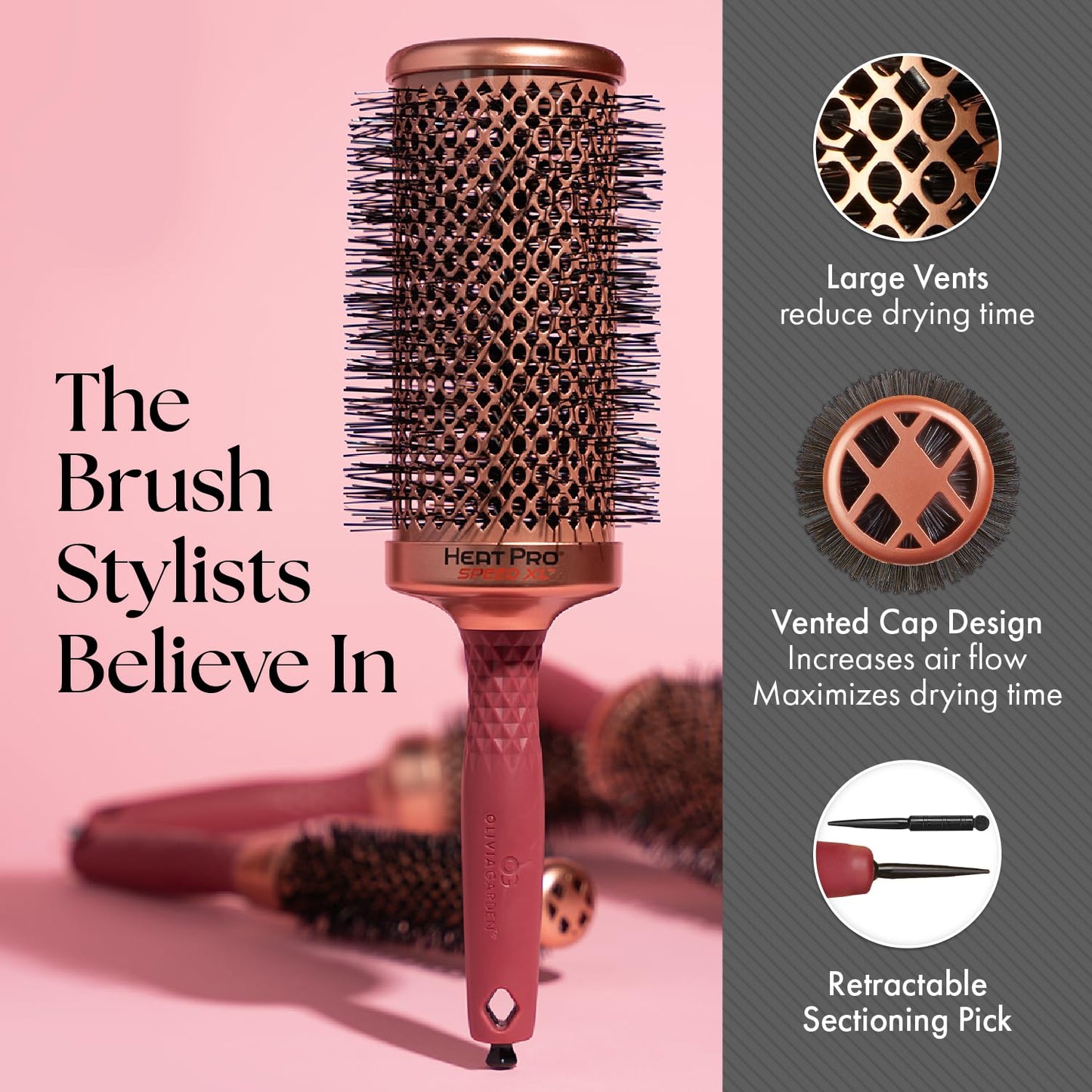 Olivia Garden HeatPro Speed XL | Extra-Long Thermal Round Hair Brush for Thick Hair - Professional Ceramic Design