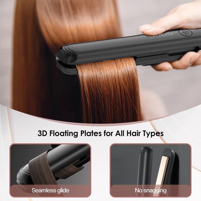 Mini Portable Cordless Hair Straightener, 1 inch Double Ceramic Flat Iron Hair Straightener and Curler 2 in 1, Wireless Curling Iron for Travel (Black)