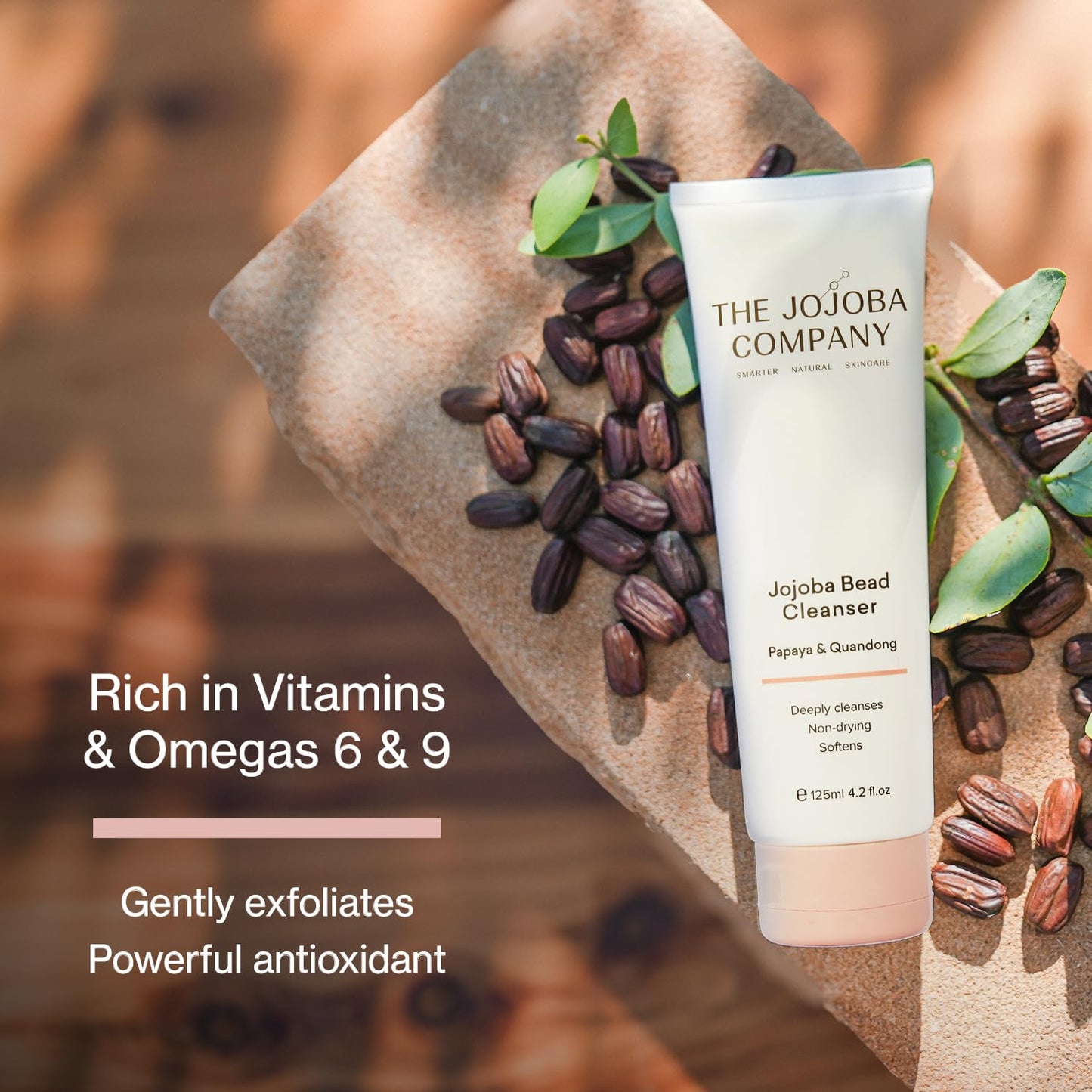 Jojoba The Company Bead Cleanser with Papaya & Quandong – Creamy Exfoliating Face Wash for All Skin Types – Hydrating & Gentle Daily Cleanser Beads for Smooth, Radiant Skin – 125ml