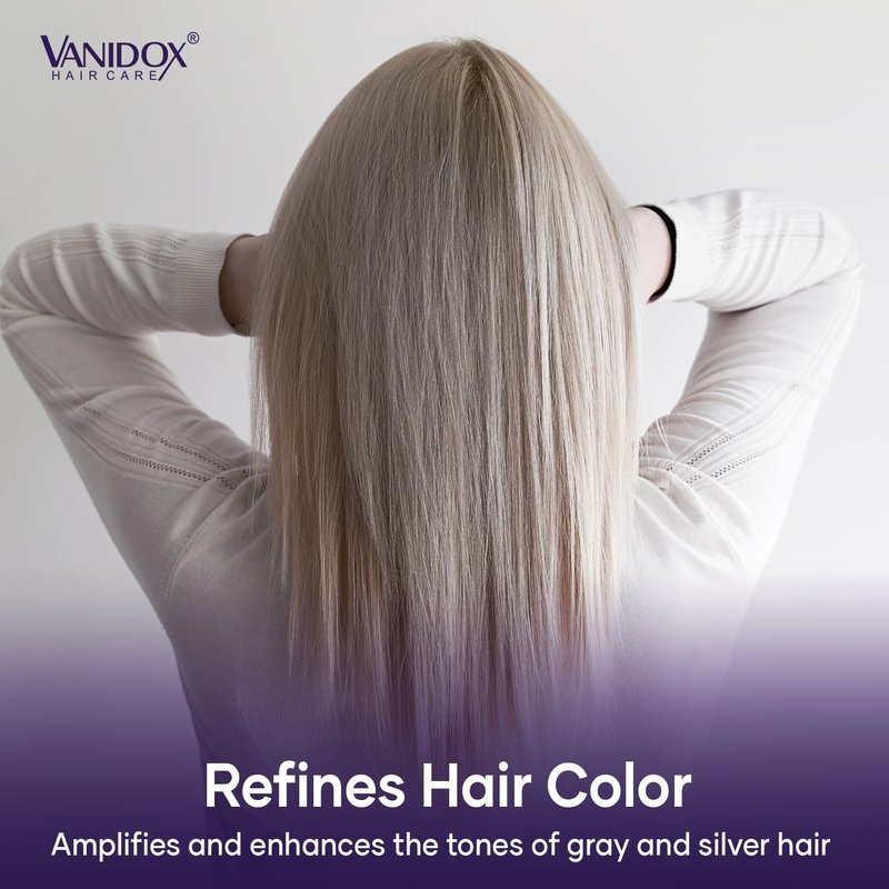 VANIDOX Brass Toning Purple Shampoo for Grey and Silver Hair, Infused with Purple Pigment, Sulfate Free Shampoo for Gray and Silver Hair (16 fl oz)