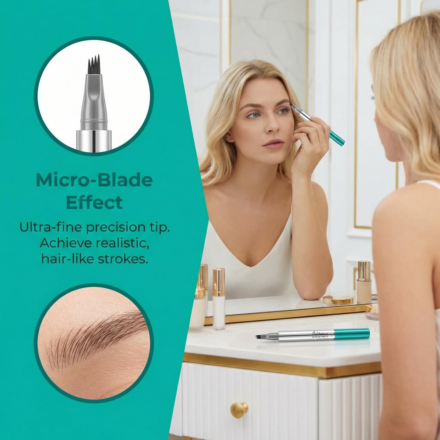 NyxaraJH 36H 4-Tip Waterproof Eyebrow Pencil, 4-in-1 Professional Makeup Kit with Brush, 5 Natural Colors Available (1# Light Brown)