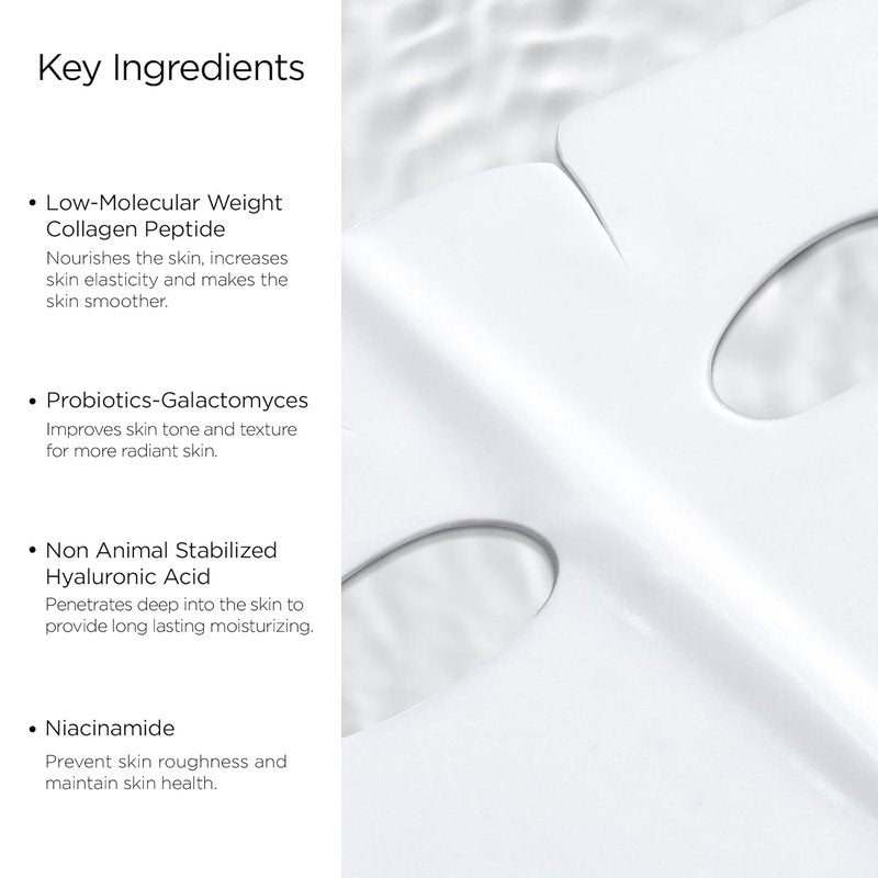Collagen Face Mask - Hydrolyzed Marine Collagen 80,000ppm & Hyaluronic Acid | Overnight Hydrating, 39g, 4 Sheets