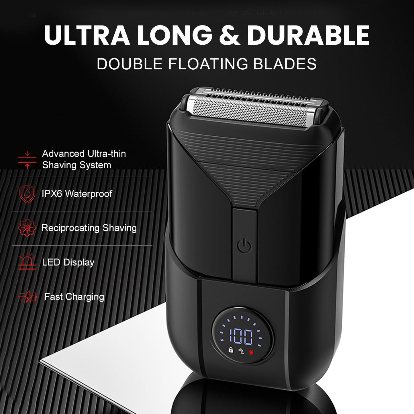 VNTGSHAVER Close Shave Electric Foil Shavers for Men, 3-Speed Electric Razor, Bald Head Shavers, Face Shaving Beard Trimmer with LCD Display, Gifts for Men(Black)