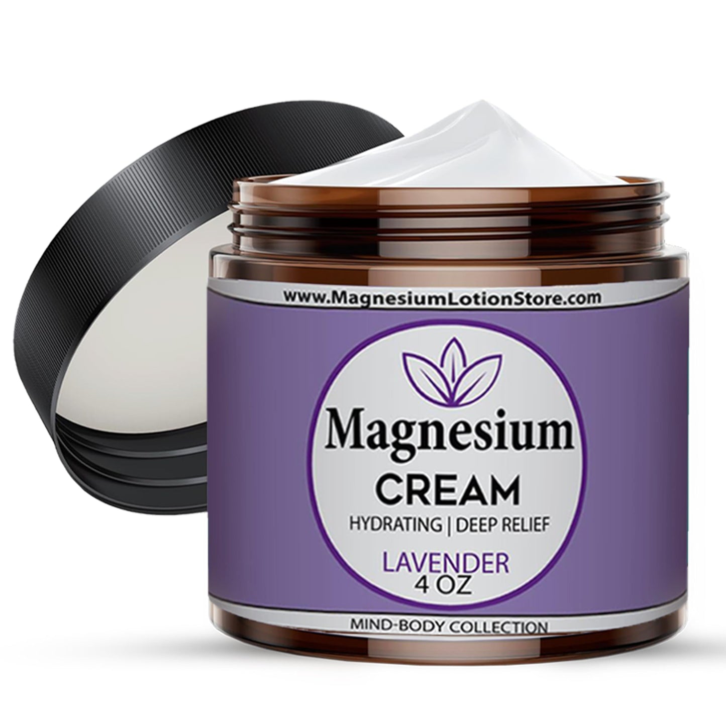 Magnesium Cream for Sleep, Kids, Muscle Soreness & Cramps Relief with Shea Butter, Coconut Oil, Aloe, Vitamin E - Topical Magnesium Cream for Calm & Relaxation - Lavender - 4fl oz - USA Made