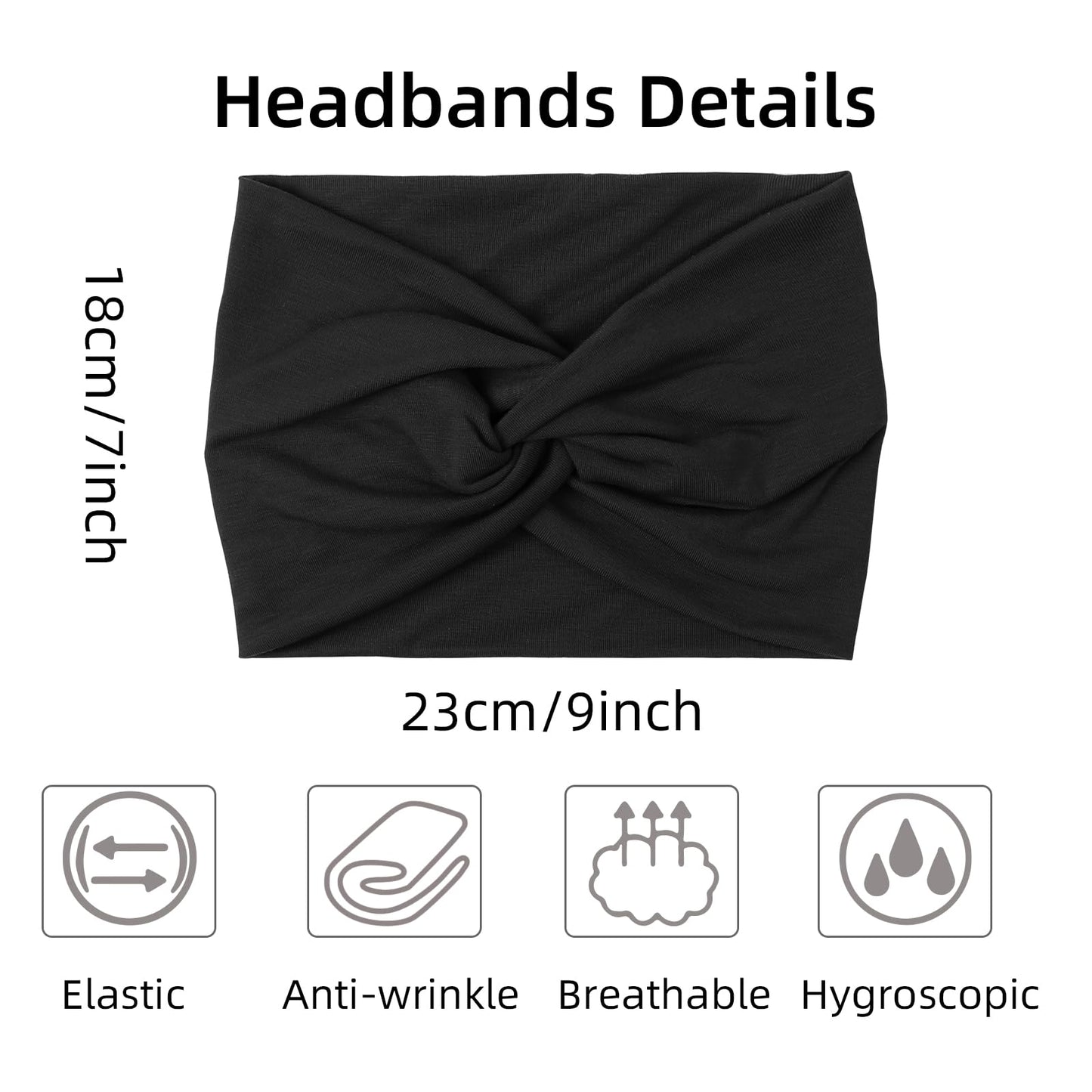 AKTVSHOW 7'' Wide Headbands for Women, 10 Pack Large Boho Turban Headband Fashion Non Slip Hairbands Thick Head Wraps Yoga Workout Hair Accessories