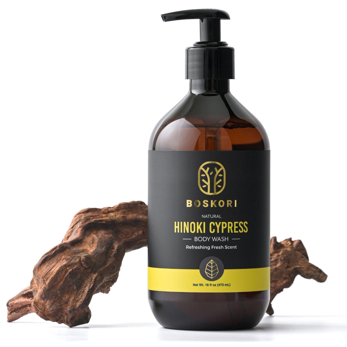 BOSKORI Men’s Hinoki Cypress Body Wash, with Pure Hinoki Essential Oil, Gentle Non-Drying Cleanser with Japanese Sake & Botanicals, No Harsh Sulfates, No Synthetic Fragrance, Made in Taiwan, 16 fl oz