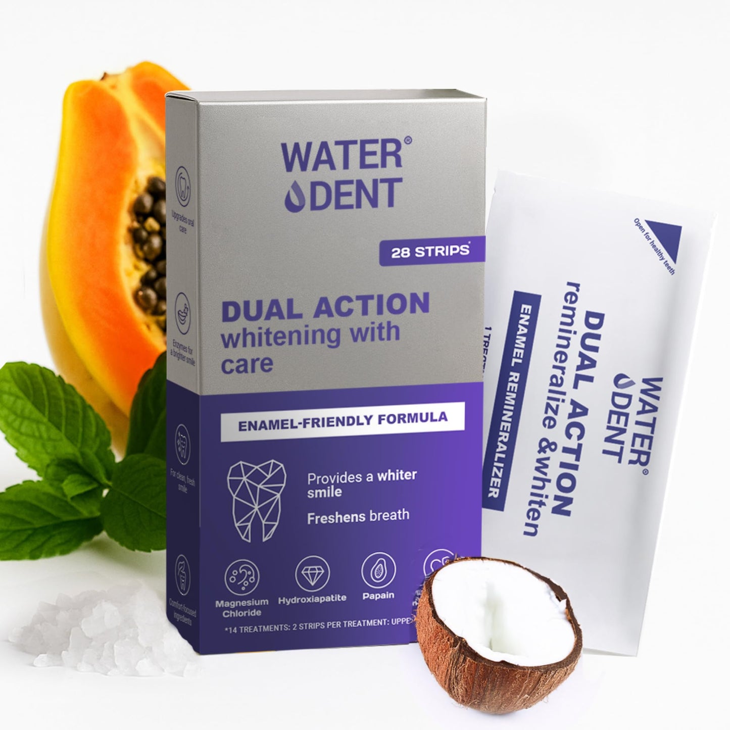 Gentle Whitening & Remineralization Teeth Strips | Helps Your Teeth gets Stronger | 14-Treatment Kit for Sensitive Teeth | Peroxide-Free Formula with Hydroxyapatite, Papain & Coconut Oil (28 Strips)