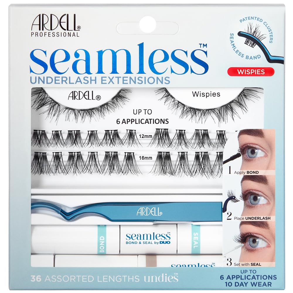 Ardell Seamless Underlash Eyelash Extensions Wispies – DIY Lash Extension Kit with Bond & Seal, Natural Wispy Lash Clusters for Undereye Application, 1 Pack