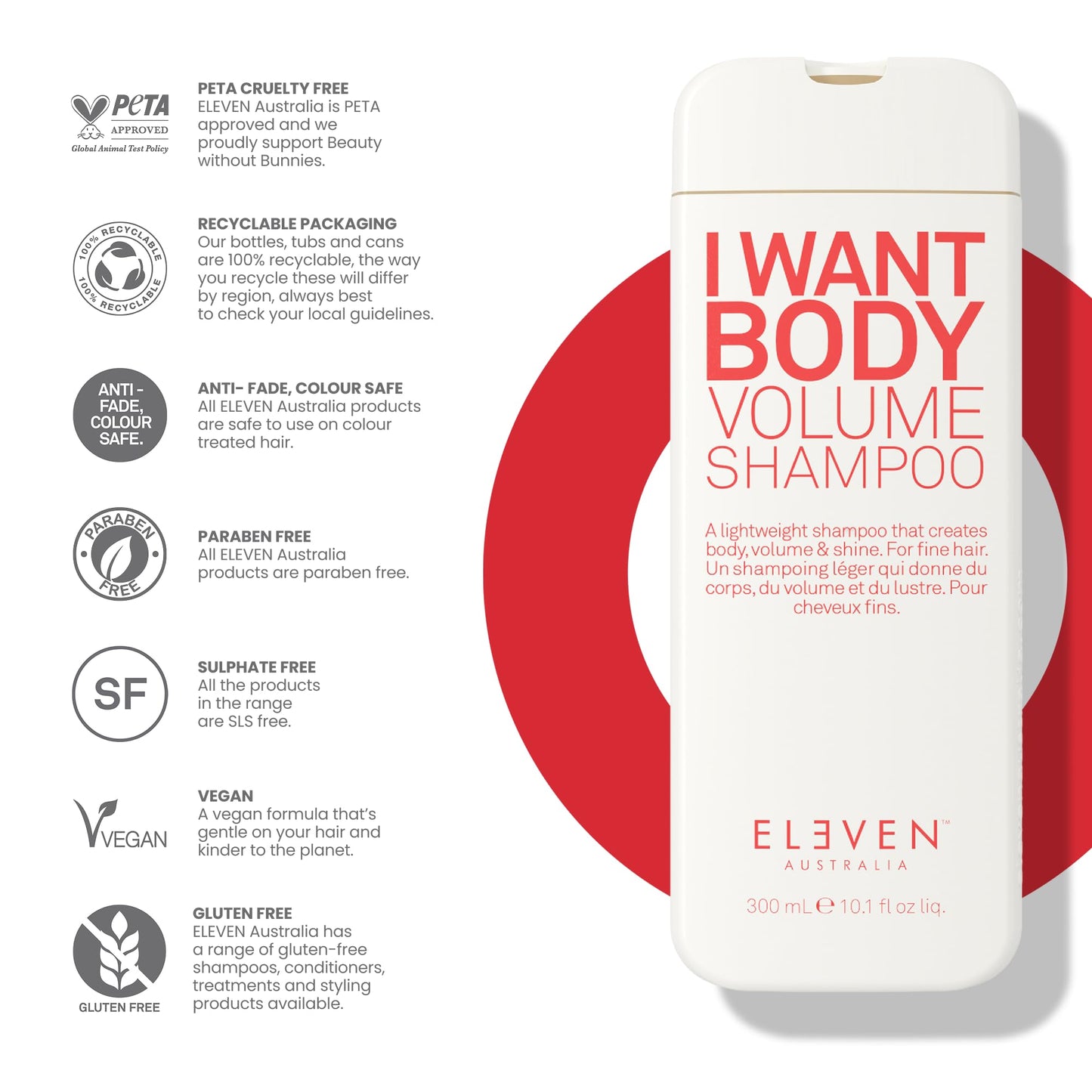 ELEVEN AUSTRALIA I Want Body Volume Shampoo for Women & Men - Volumizing & Thickening Shampoo for Fine Thin Hair, Adds Fullness & Thickness, Sulfate-Free Formula for Lightweight Hair - 10.1 fl oz