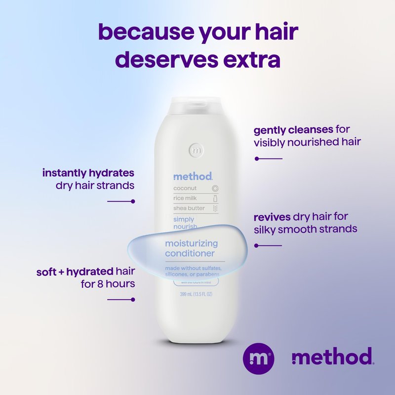 Method Moisturizing Conditioner, Simply Nourish - Revitalizes Dry Hair, Safe for Color-Treated Hair - Sulfate Free and Cruelty Free - 13.5 oz, Pack of 3