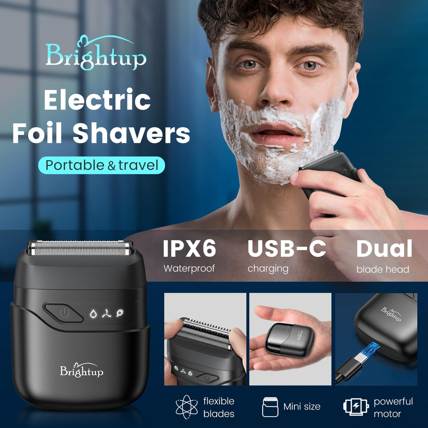 Brightup Electric Foil Shavers for Men Face, Mini Razor
