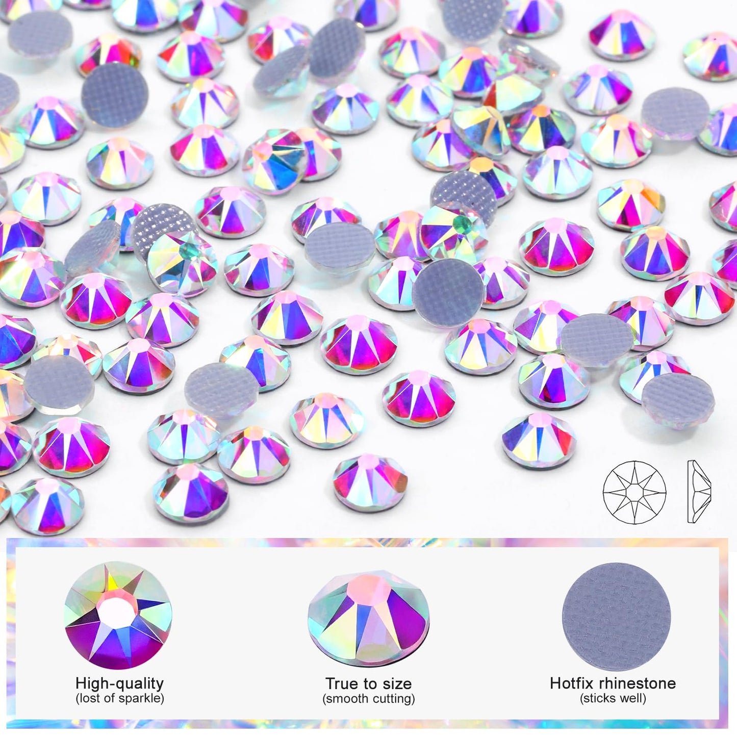 Novani Hotfix Rhinestones 288pcs Crystal AB Round Iron on Rhinestone Style 2088 Sparkly Crystal Gemstones for Fabric and Crafting, SS34 (7.0-7.3mm)