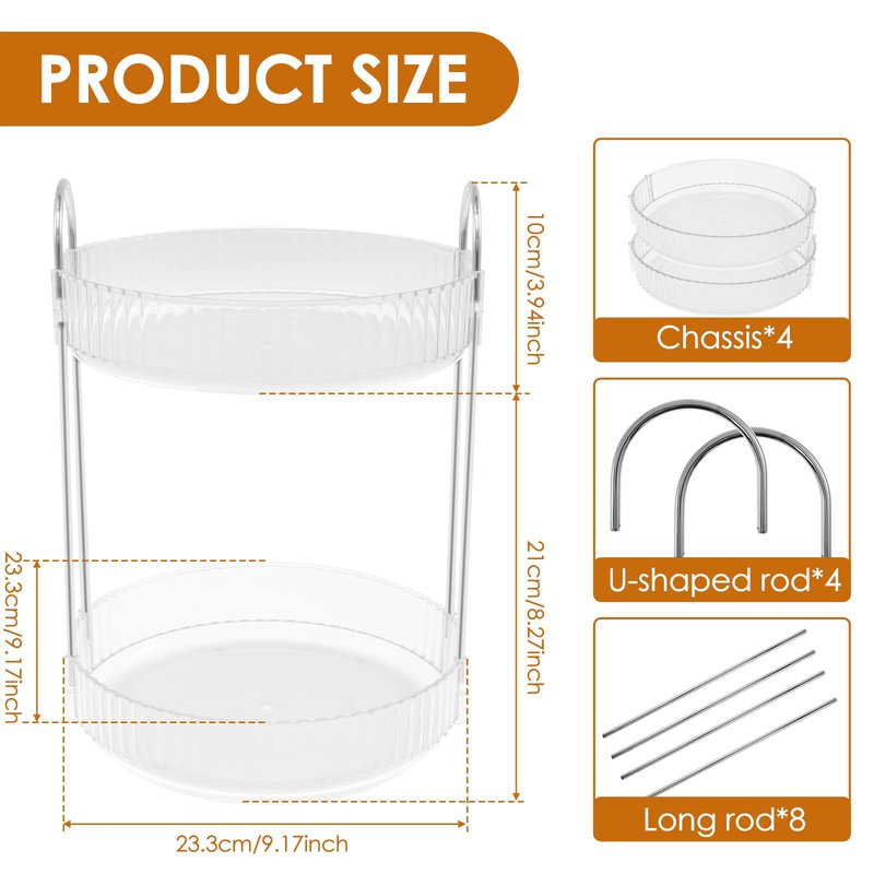 Rotating Makeup Organizer 360°Rotating Skincare Organizer Large Capacity Rotating Cosmetic Organizer 2 Layers Rotating Vanity Organizer Practical Rotating Dresser Organizer for Countertop (Clear 2PCS)