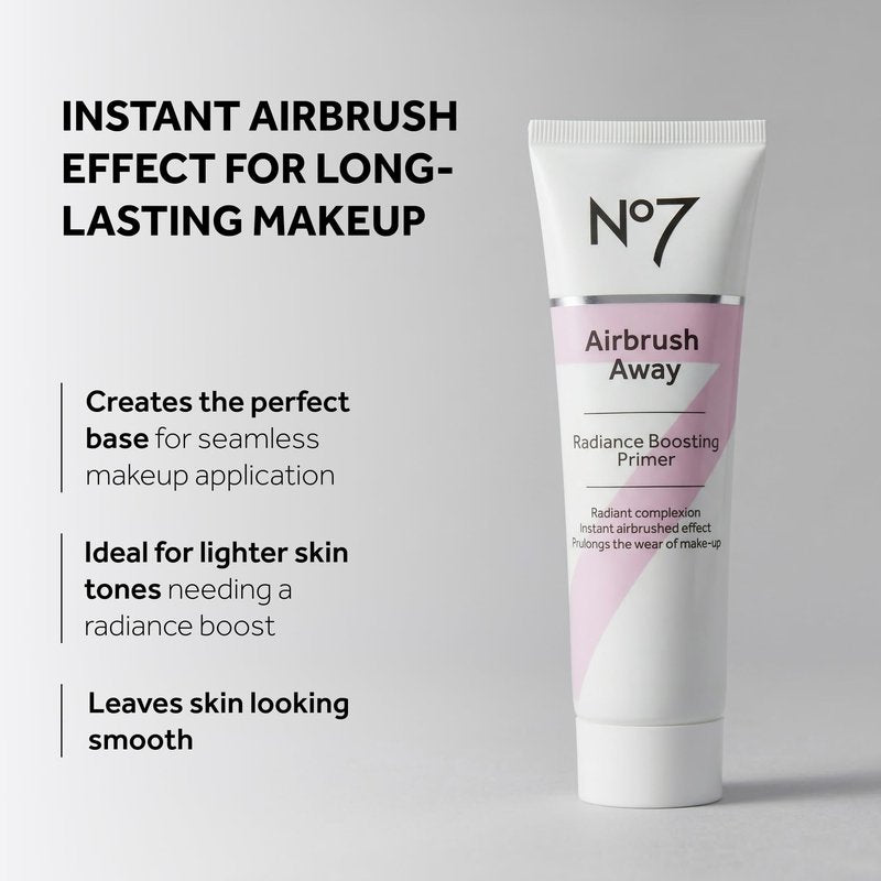 No7 Airbrush Away Radiance Boosting Foundation Primer - Illuminating Glow Primer for Seamless Makeup Application - Leaves Skin Dewy, Smooth & Radiant - Extends Makeup Wear (30ml)