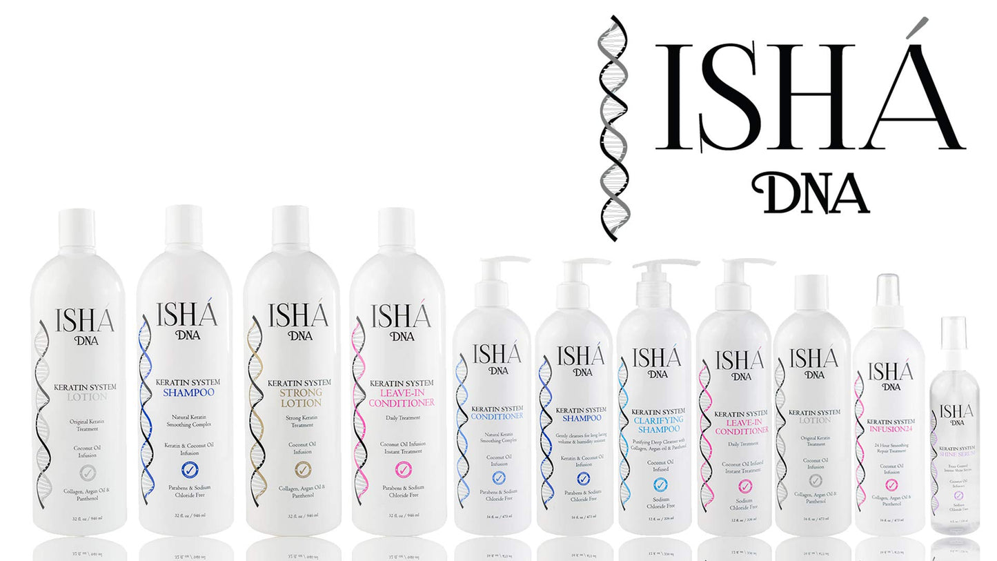 ISHA DNA Keratin Treatment System Shampoo - Sulfate and Paraben-Free, Coconut Oil Infused for All Hair Types (16 Fl oz)