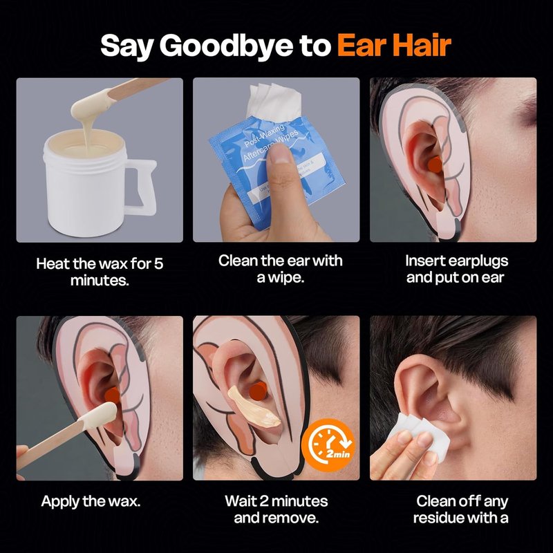 Ear Hair Removal Kit - Nose & Eyebrow Waxing for Men & Women | 100g Wax, 30 Sticks, Lasts 5 Weeks