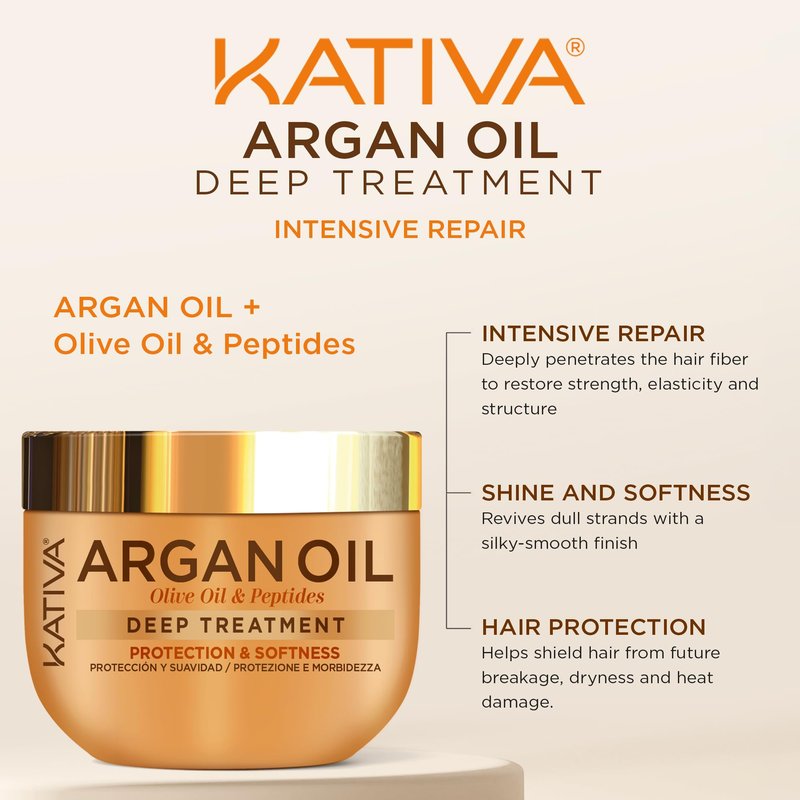 KATIVA Argan Oil Hair Mask 2-Pack (10 oz Each) – Deep Conditioning Treatment with Organic Argan Oil, Olive Oil & Peptides – Hydrating Repair for Dry, Damaged Hair – Sulfate-Free, Vegan