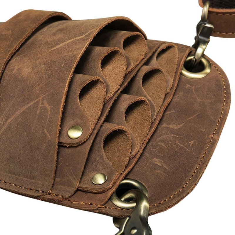 Scissors Pouch Cowhide Leather Salon Barber Hairdressing Scissors Holster Hair Stylist Tools Bag Comb Shear Holster Waist Shoulder Belt (Brown)